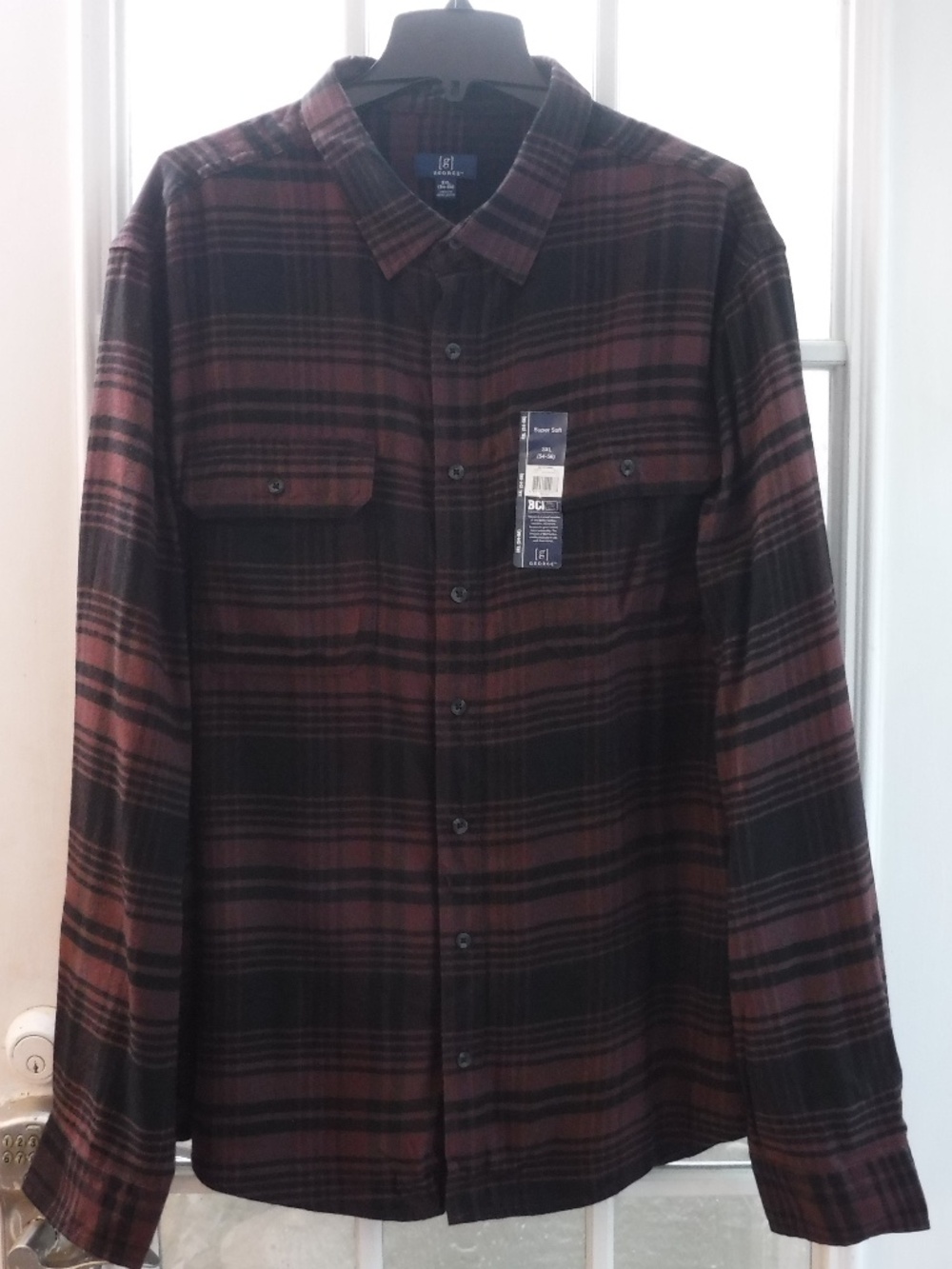 George Super Soft Black/Brick Brown Button Down Long Sleeve Shirt
